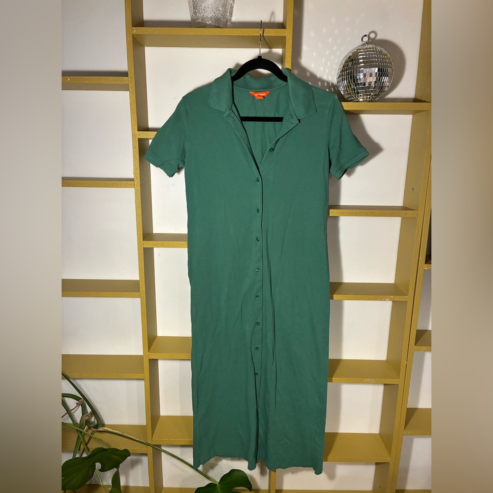 Joe Fresh Green Button-Front Midi Polo Dress